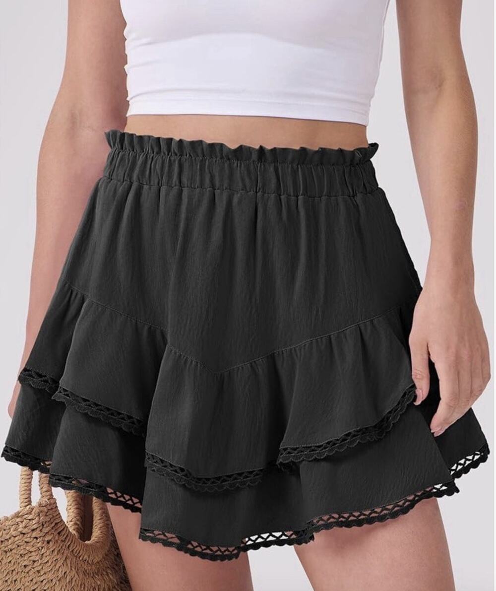 Women’s Summer Flowy Mini Skirts Built in Shorts Black Size M